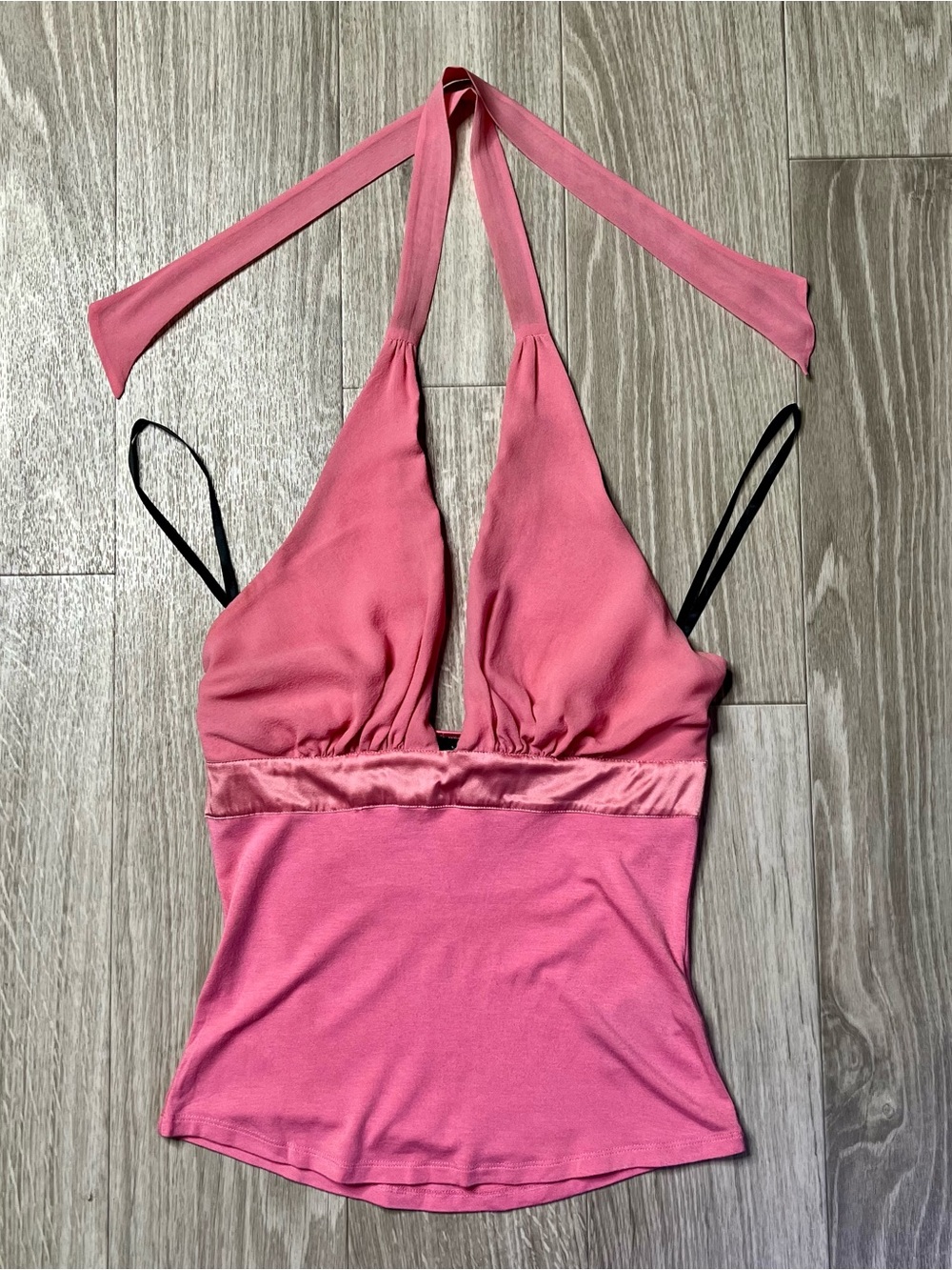 bebe Pink Halter Satin-Trim Tank Top